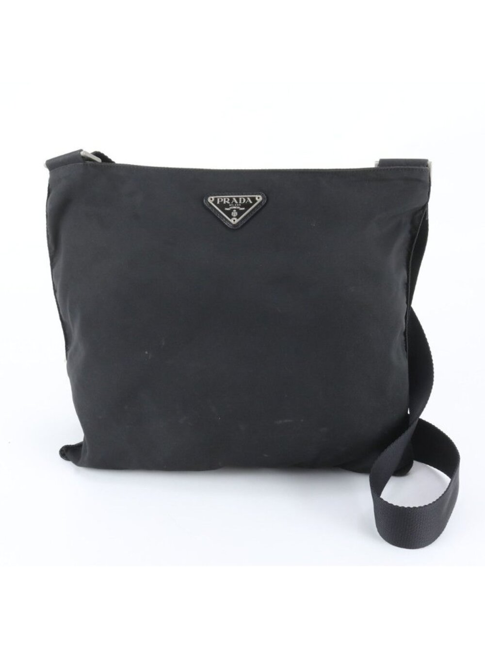 Prada Tessuto Nylon Triangle Logo Leather Shoulder Bag Crossbody Messenger Black